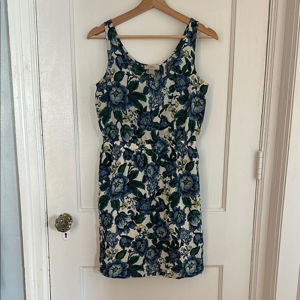 Loft Floral Sleeveless Dress - Blue and Green
